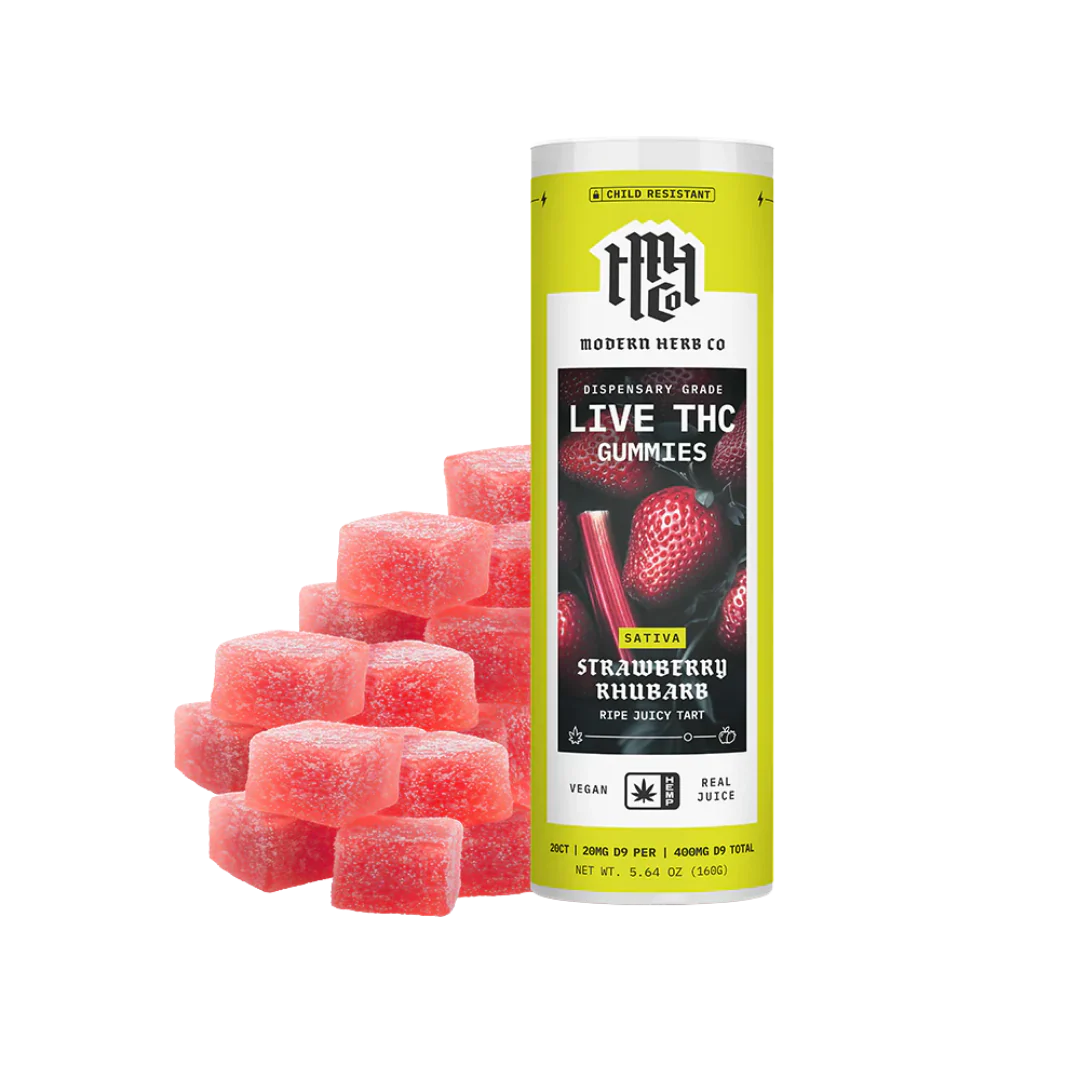 Modern Herb Co || Live Resin Delta 9 THC Gummies | Strawberry Rhubarb